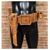 Exceptional Tooled Leather Gunfighter Pistol Belt