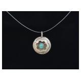 Signed Navajo Sterling Silver Turquoise Pendant