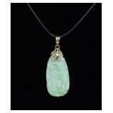 14K Gold Carved Chinese Jadeite Pendant