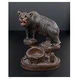 Black Forest Bear Carved Wood Ashtray