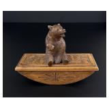 Black Forest Carved Walnut Desk Blotter Bear