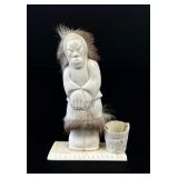 Russian Inuit Carved Ivory Woman with Bucket