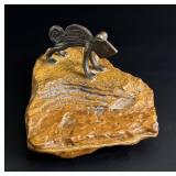 Bronze Chameleon on Rock Figurine