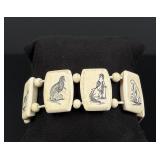Alaskan Inuit Eskimo Scrimshaw Panel Bracelet