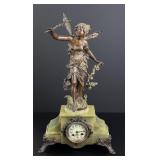 French Louis XVI Spelter Onyx Fairy Mantle Clock