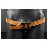 Brass Wood Inlaid Cowboy Belt and Buckle