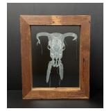 Etched Glass Bull Skull Window