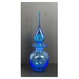 Blenko Art Glass Blue Crackle Decanter