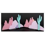 Santa Fe Pastel Howling Coyote and Cactus Folk Art