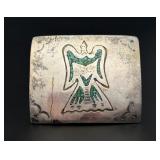 Navajo Sterling Inlaid Peyote Bird Belt Buckle