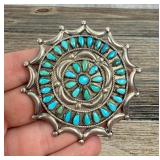 Zuni Petit Point Turquoise Sterling Brooch