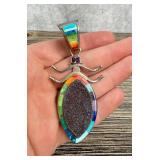 Zuni Sterling Silver Opal Inlaid Bug Pendant