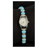 Zuni Sterling Silver Turquoise Bracelet Watch