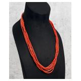 Santo Domingo Pueblo Rolled Coral Necklace