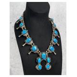 Navajo Sterling Turquoise Squash Blossom Necklace