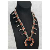 Navajo Sterling Coral Squash Blossom Necklace
