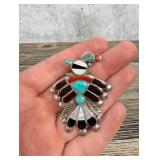 Zuni Thunderbird Inlaid Sterling Silver Brooch