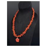 Navajo Branch Coral Sterling Silver Necklace