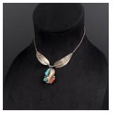 Navajo Sterling Silver Turquoise Coral Necklace