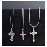 Collection of Sterling Silver Cross Necklaces