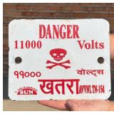 Danger 11000 Volts India Porcelain Warning Sign