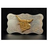 Nickel Silver Cowboy Steer Head Belt Buckle