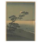 Arai Yoshimune Suma Beach at Night Woodblock Print