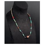 Sterling Silver Turquoise Coral Fire Opal Necklace