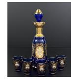 Bohemian Cobalt Glass Decanter Set