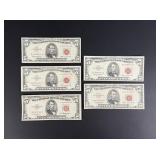 Collection of $5 Red Seal Currency Notes
