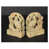 Chinese Soapstone Carved Peacock Bookends