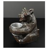 Black Forest Bear Wood Carved Match Holder