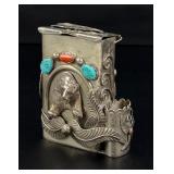 Navajo Indian Turquoise Bear Cigarette Box