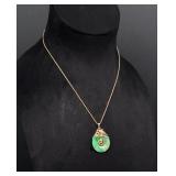 Chinese 14K Gold Jade Disc Pendant