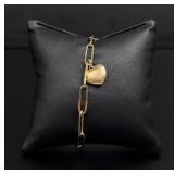14K Gold Paperclip Link Heart Bracelet