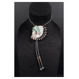 Ralph Quam Zuni Inlaid Sterling Bolo Tie