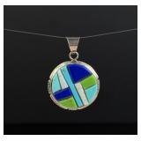 Navajo Sterling Turquoise Lapis Reversible Pendant