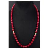 Chinese Carved Rhodonite 14k Gold Necklace