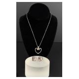 Sterling Silver Heart Necklace & Cufflinks
