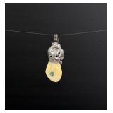 Navajo Sterling Silver Turquoise Elk Tooth Pendant