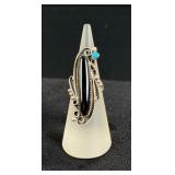 Navajo Sterling Silver Onyx Turquoise Ring