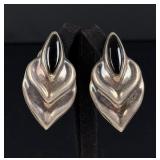 Taxco Mexico Sterling Silver Onyx Leaf Earrings