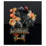 Chinese Cloisonne Jade Bonsai Tree Flowers