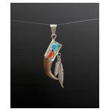 Running Bear Navajo Sterling Bear Claw Pendant