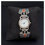 Navajo Chip Inlaid Sterling Silver Watch Band Tips
