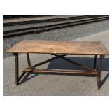 Antique Single Plank Slab Top Farm Refectory Table