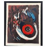 Hideo Yoshihara Red Flower Lithograph