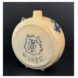 White Utica IF&K Blue Stoneware Canteen Jug