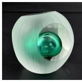 Signed Dichroic Faceted Glass Paperweight