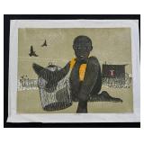 Walter Williams Caged Bird Woodblock Print